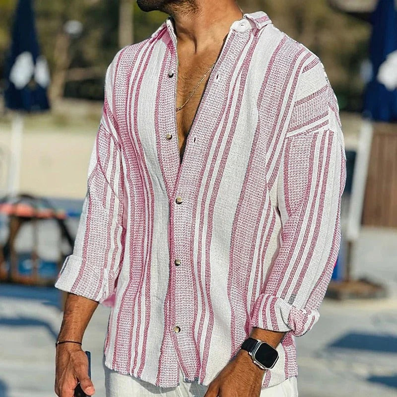 Women's Striped Button-Up Beach Shirt with Relaxed Fit