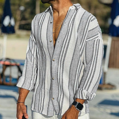 Women's Striped Button-Up Beach Shirt with Relaxed Fit