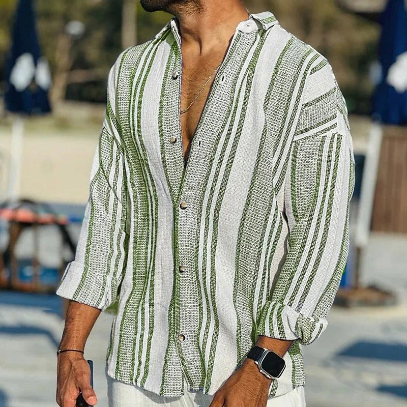 Women's Striped Button-Up Beach Shirt with Relaxed Fit