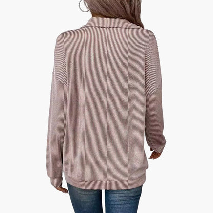 Women's Striped Rib Knit Sweater with Half Zipper