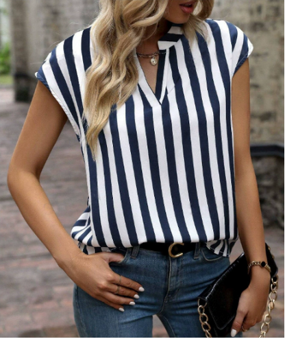 Women's Striped Sleeveless Blouse - Summer Tops for Women