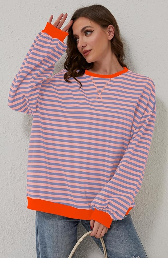 Women's Striped Sweater with Relaxed Fit