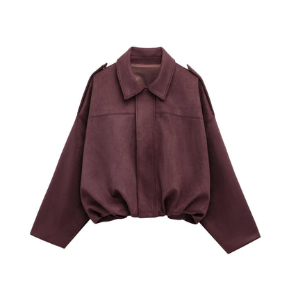 Women's Suede Bomber Jacket for Casual Wear