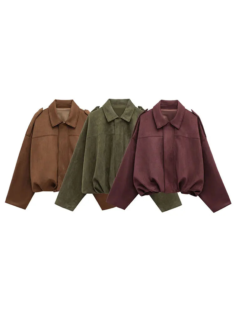 Women's Suede Bomber Jacket for Casual Wear