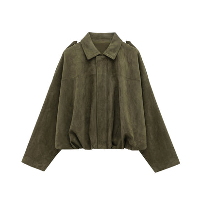 Women's Suede Bomber Jacket for Casual Wear