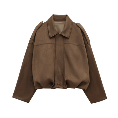 Women's Suede Bomber Jacket for Casual Wear