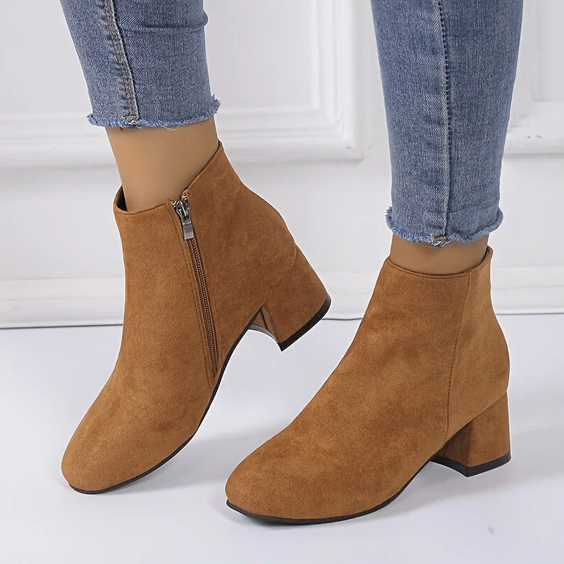 Women's Suede Chelsea Boots with Low Block Heel