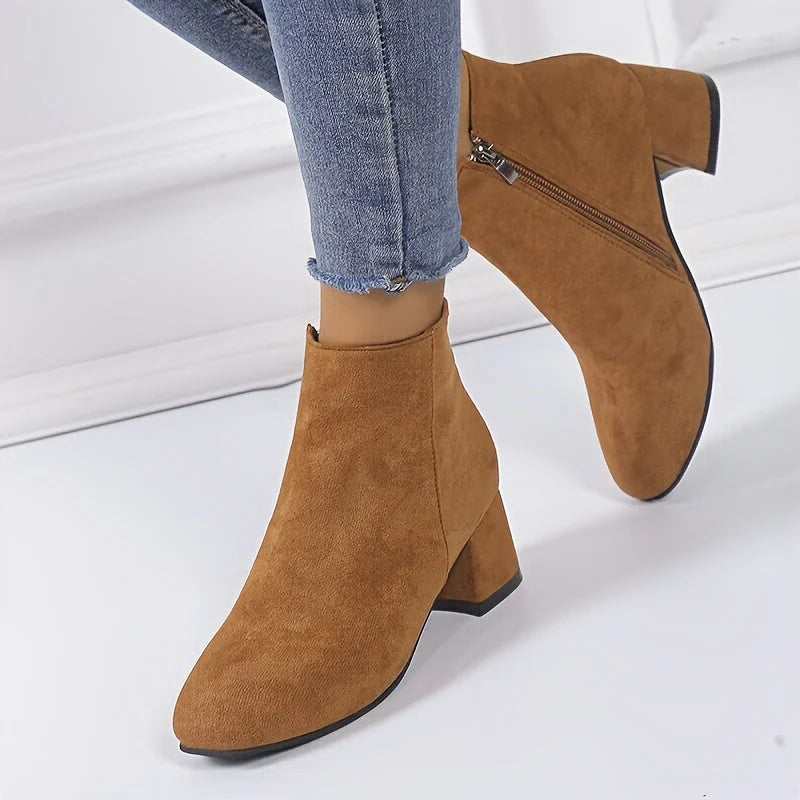 Women's Suede Chelsea Boots with Low Block Heel