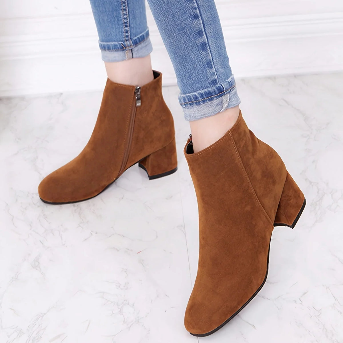 Women's Suede Chelsea Boots with Low Block Heel