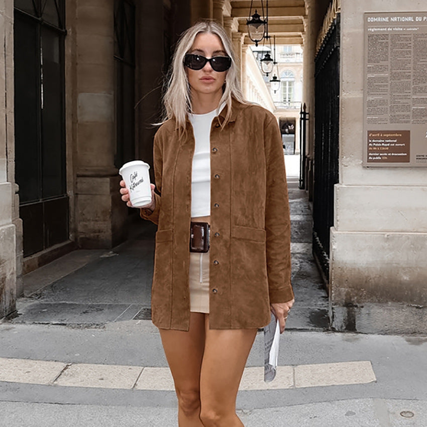 Women's Suede Loosely Designed Coat