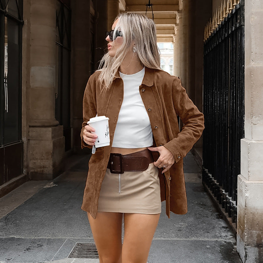 Women's Suede Loosely Designed Coat