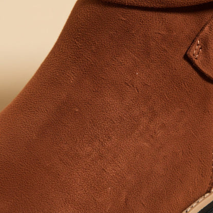 Women's Suede Mid Heel Boots with Bow Detail
