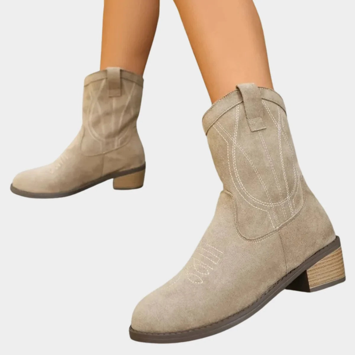 Women's Suede Western Ankle Boots with Embroidered Details