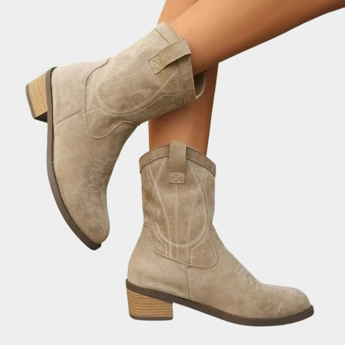 Women's Suede Western Ankle Boots with Embroidered Details