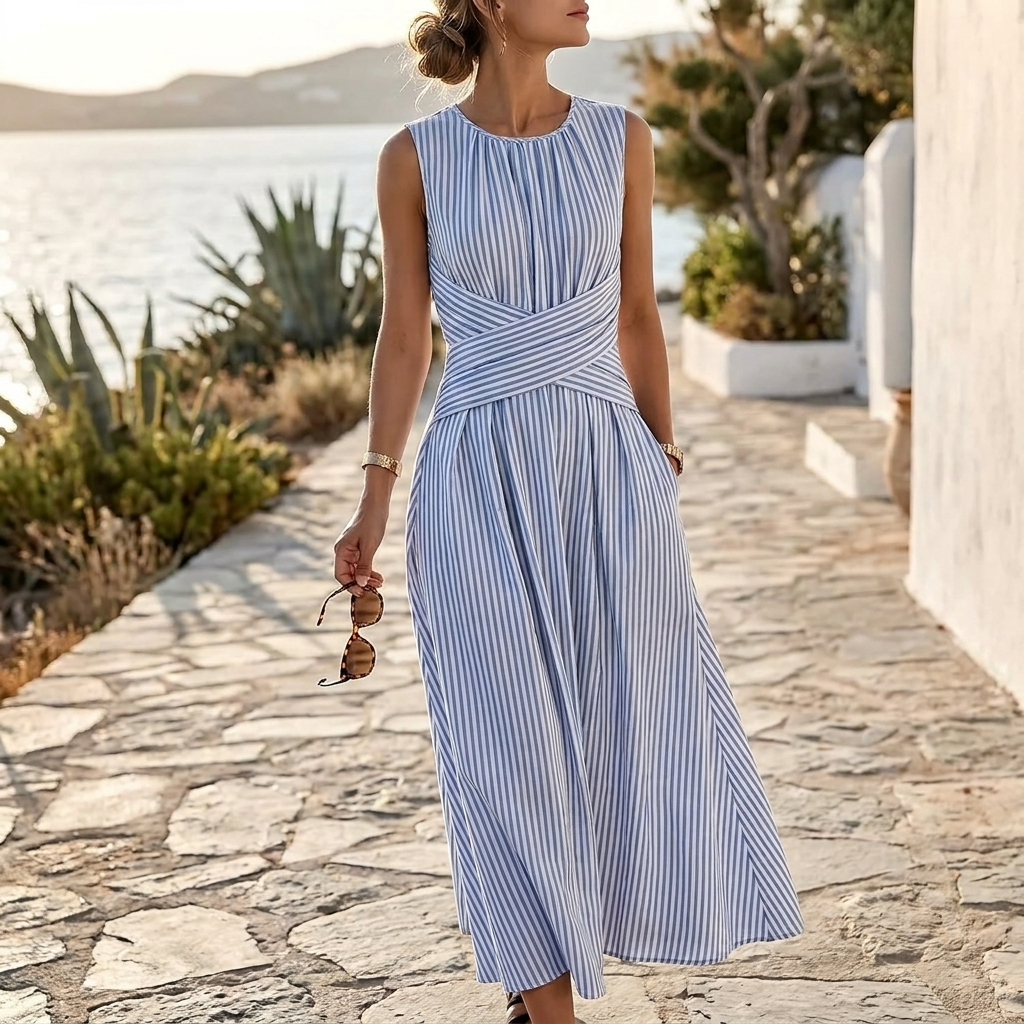 Women's Summer Stripe Wrap Maxi Dress