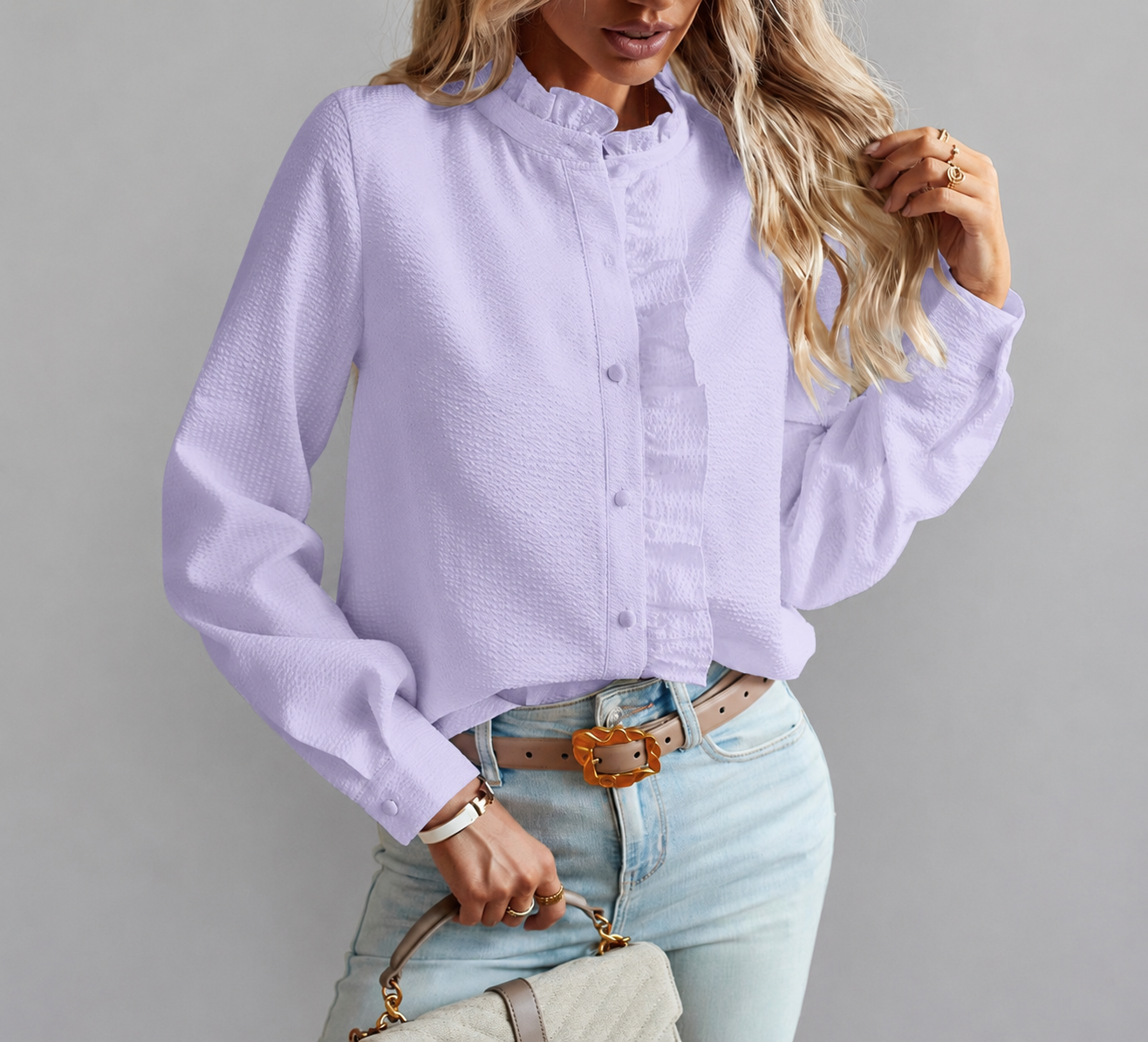 Women's Textured Ruffle Collar Blouse