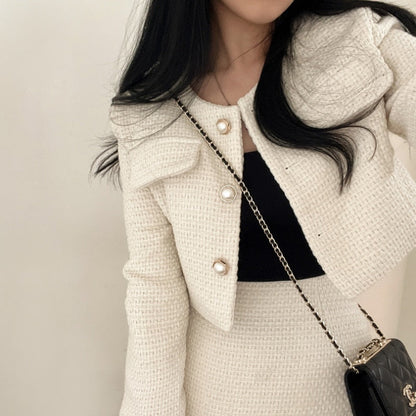 Women's Tweed Co-Ord Set Cropped Jacket Mini Skirt
