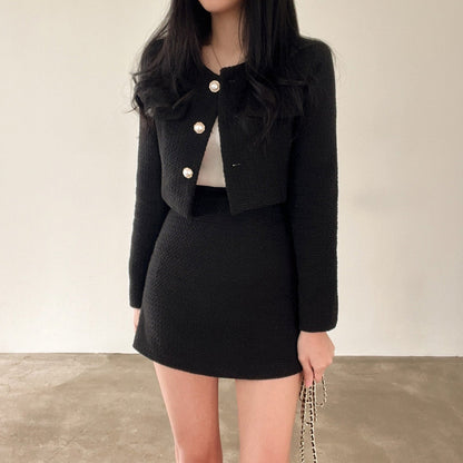 Women's Tweed Co-Ord Set Cropped Jacket Mini Skirt