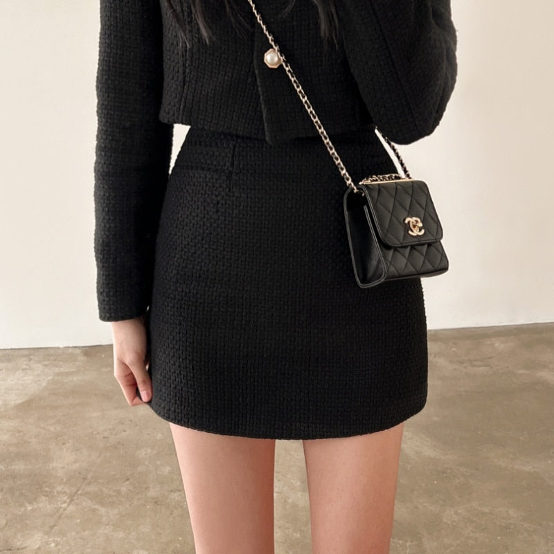 Women's Tweed Co-Ord Set Cropped Jacket Mini Skirt