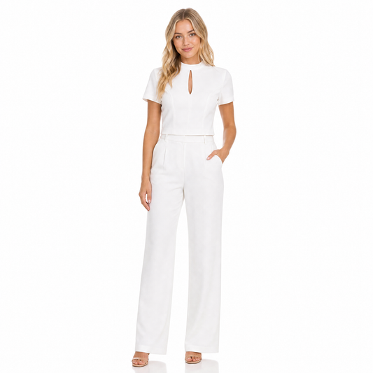 Women's Two-Piece High-Neck Top and Wide-Leg Trousers Set