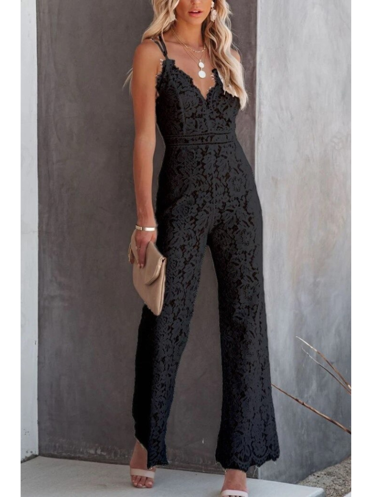 Women's V-Neck Jumpsuit with Shaping Details