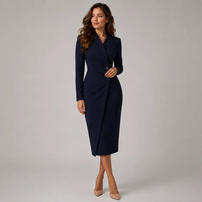 Women's V-Neck Long Sleeve Wrap Midi Dress