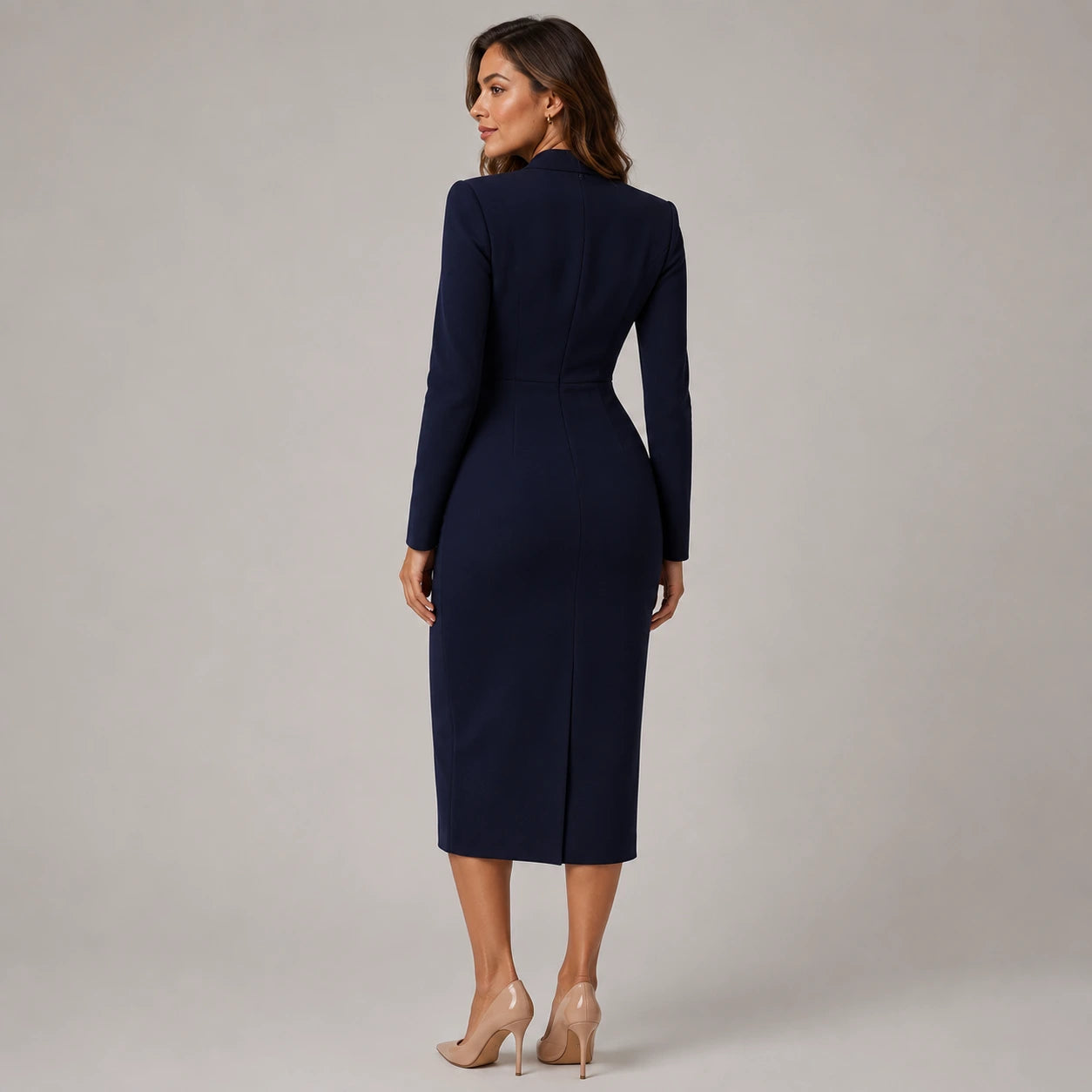 Women's V-Neck Long Sleeve Wrap Midi Dress