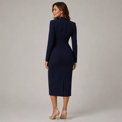 Women's V-Neck Long Sleeve Wrap Midi Dress