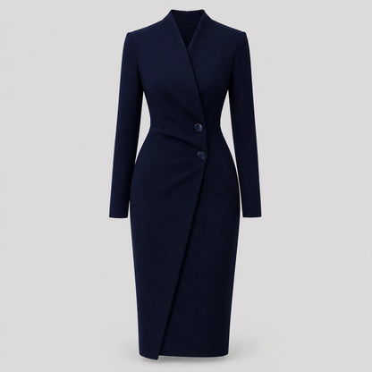 Women's V-Neck Long Sleeve Wrap Midi Dress