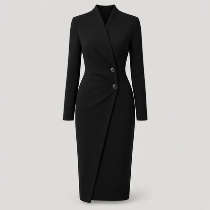 Women's V-Neck Long Sleeve Wrap Midi Dress