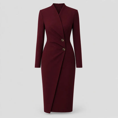 Women's V-Neck Long Sleeve Wrap Midi Dress