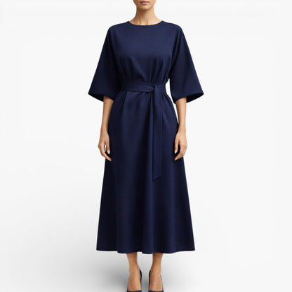 Women’s V-Neck Midi Dress with Belted Waist