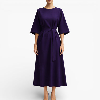 Women’s V-Neck Midi Dress with Belted Waist