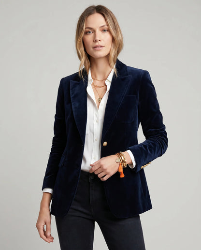 Women's Velvet Tailored Blazer with Gold-Tone Buttons