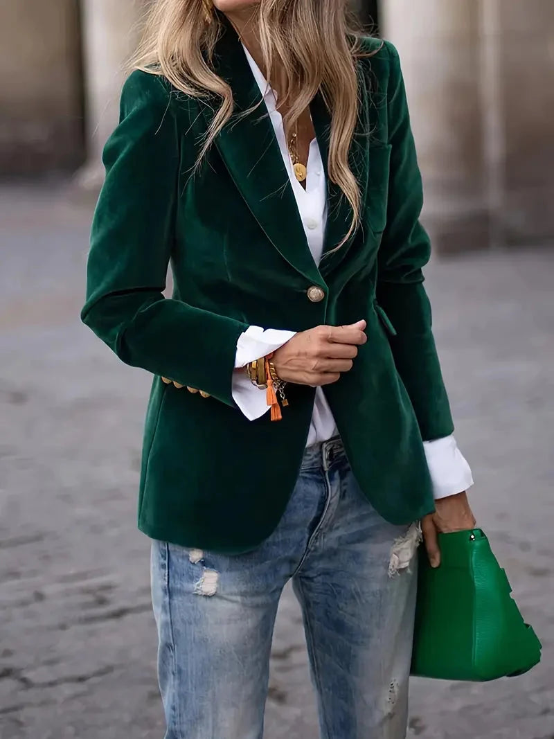 Women's Velvet Tailored Blazer with Gold-Tone Buttons