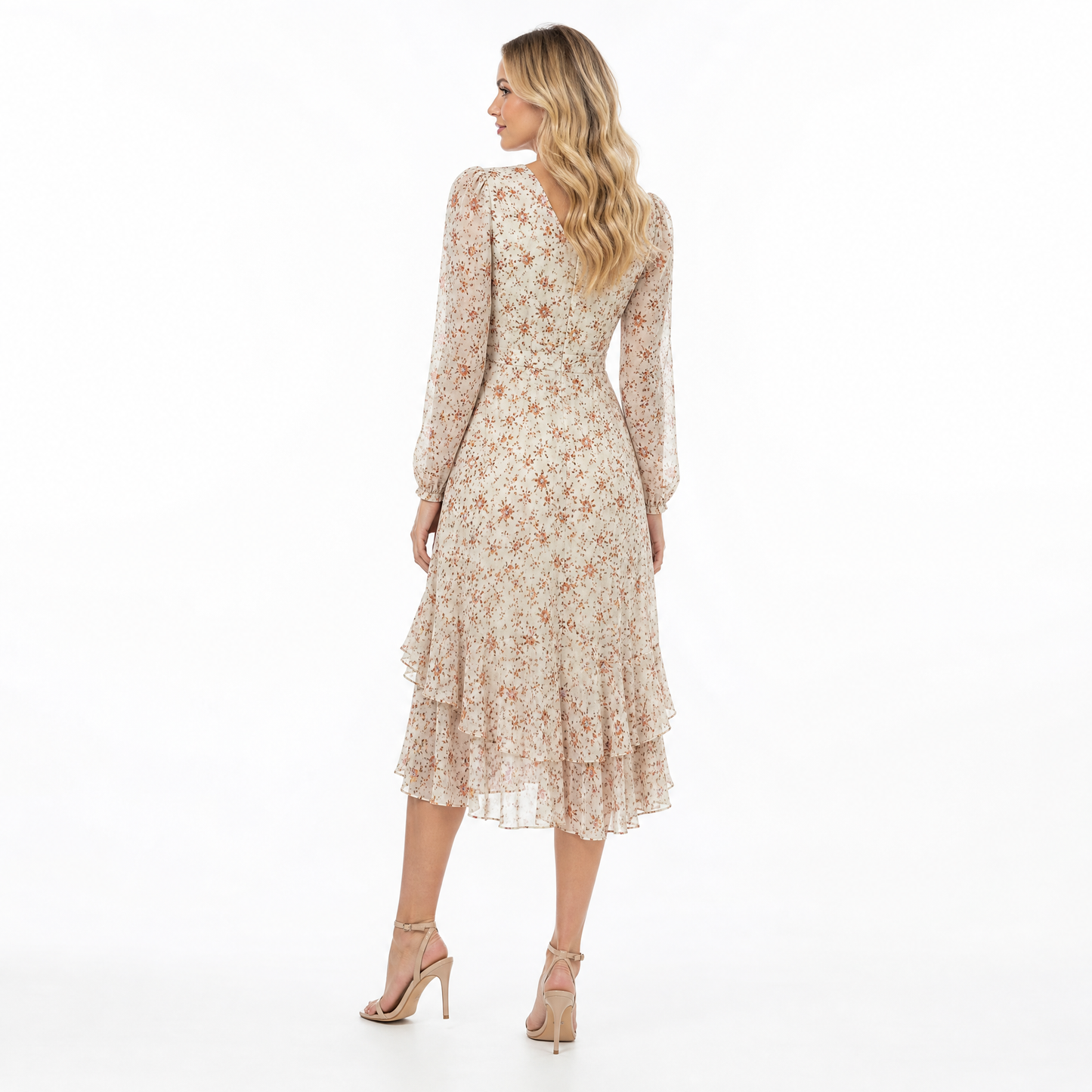 Women's Vintage Print Chiffon Midi Dress