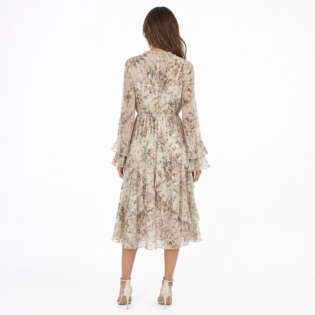 Women's Vintage Print Chiffon Midi Dress