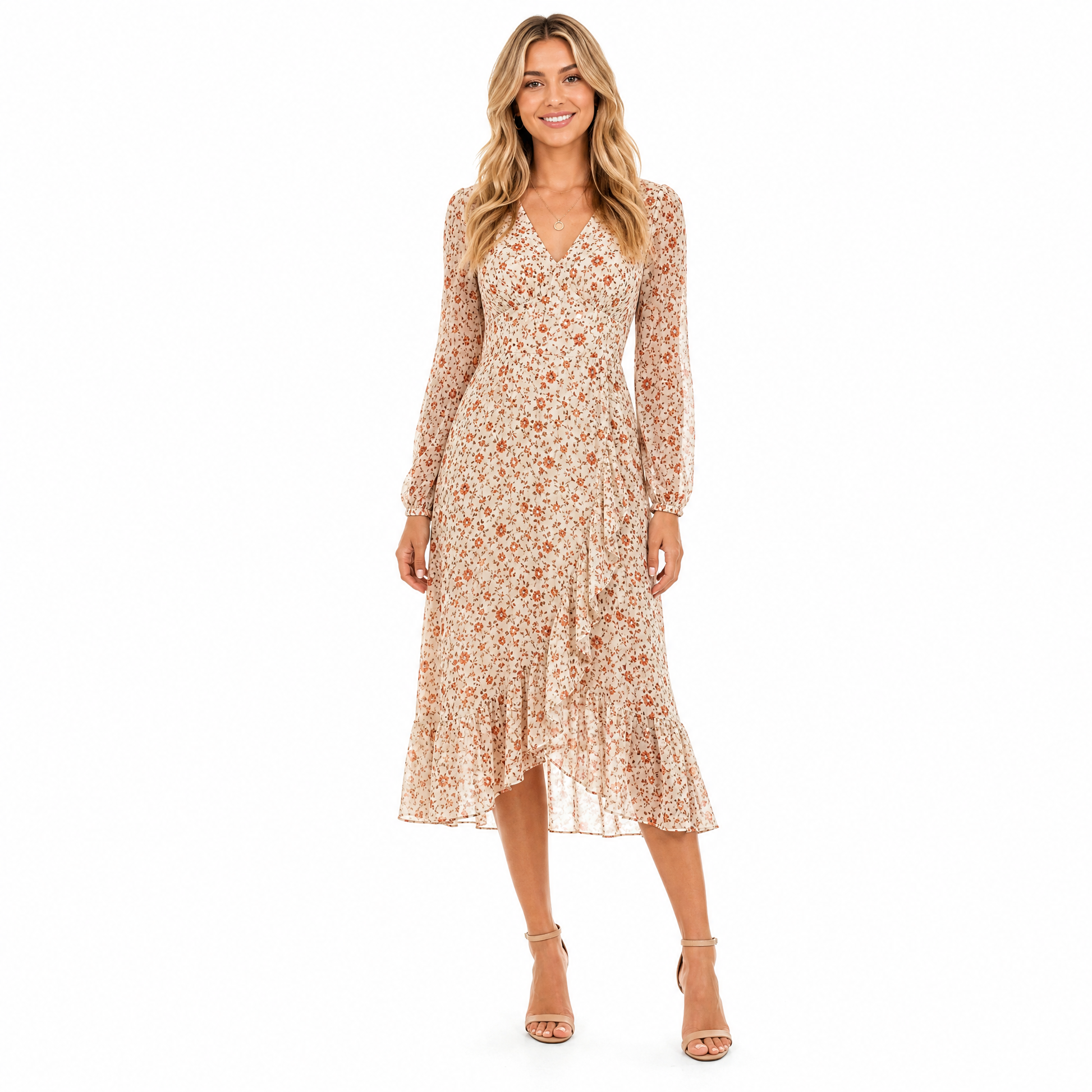 Women's Vintage Print Chiffon Midi Dress