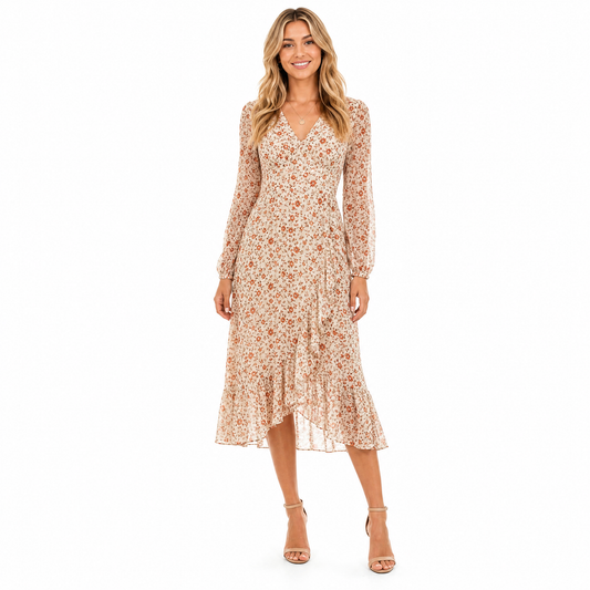 Women's Vintage Print Chiffon Midi Dress