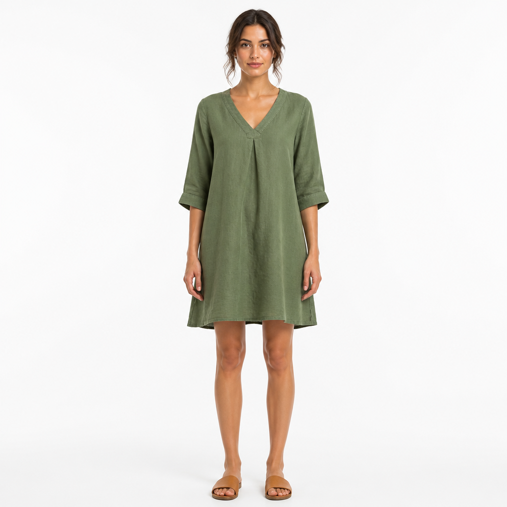 Women's Vintage V-Neck Linen Blend Mini Dress