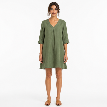 Women's Vintage V-Neck Linen Blend Mini Dress