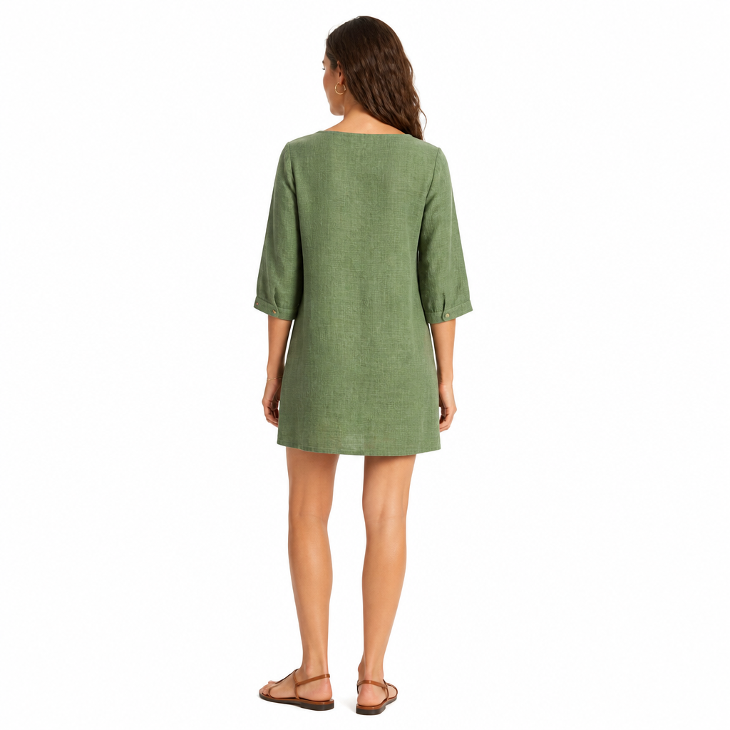Women's Vintage V-Neck Linen Blend Mini Dress