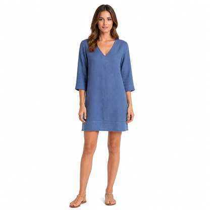 Women's Vintage V-Neck Linen Blend Mini Dress