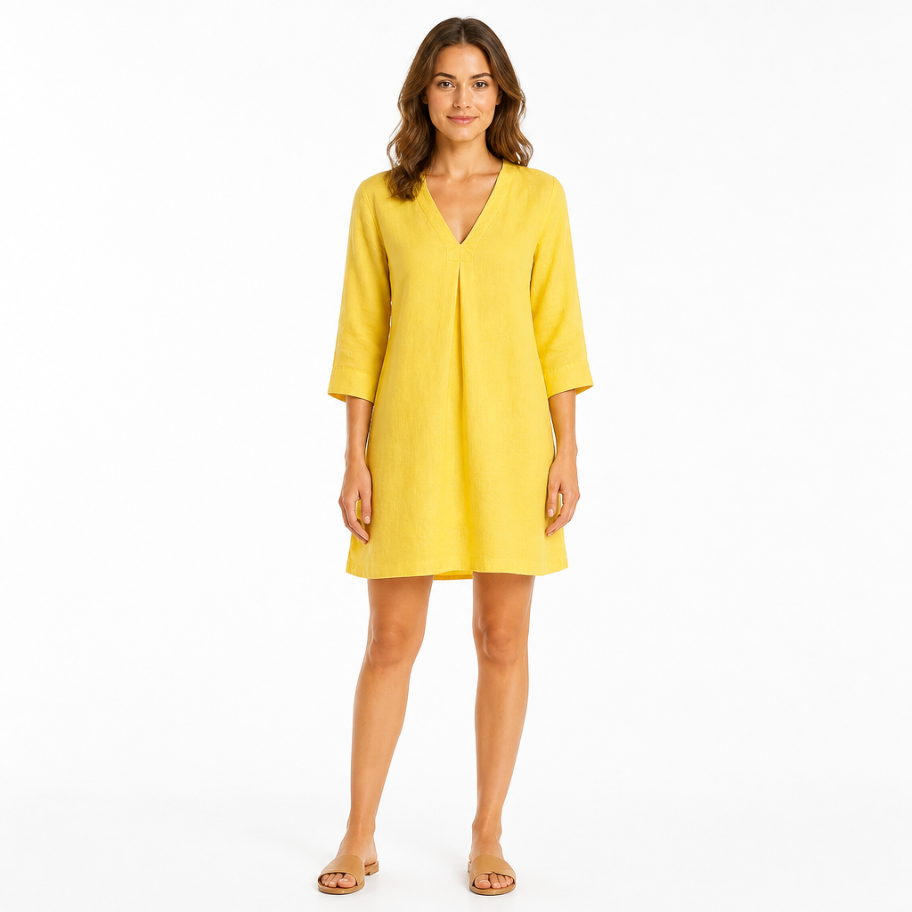 Women's Vintage V-Neck Linen Blend Mini Dress