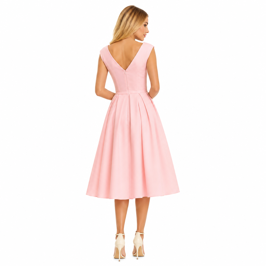 Women's Vintage V-Neck Midi Dress