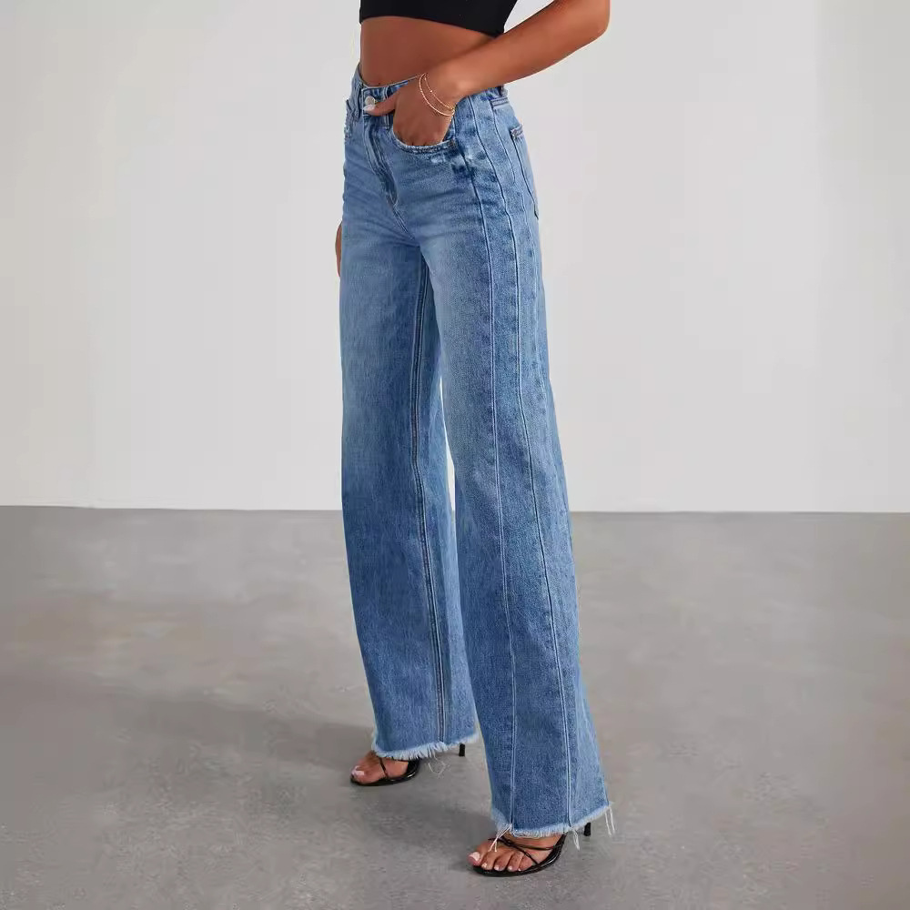 Women's Vintage Washed Wide Fit Straight Jeans