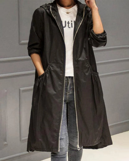 Women's Water-Repellent Hooded Trench Coat