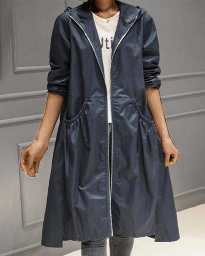 Women's Water-Repellent Hooded Trench Coat