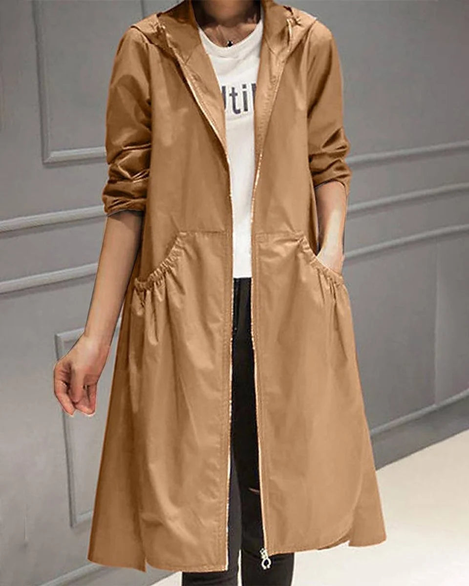 Women's Water-Repellent Hooded Trench Coat