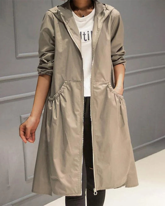 Women's Water-Repellent Hooded Trench Coat